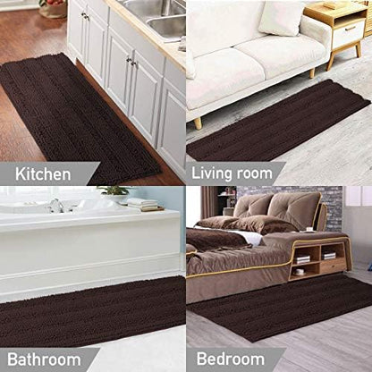 Turquoize Bathroom Runner Rug Extra Long Chenille Area Rug Non-Slip Brown Bath Room Rug Shag Shower Mat Bathroom Rugs Kitchen Rugs Washable Bath Mats for Kitchen 59 x 20 inches, Brown