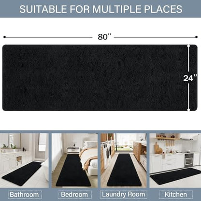 LOCHAS Luxury Bathroom Rug Shaggy Bath Mat 24 x 80 Inch, Black