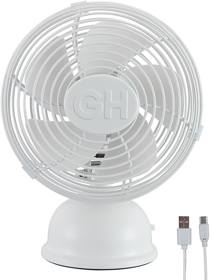 Good Housekeeping 5" All-Metal (92522) USB Desktop Laptop Nightstand Fan with Oscillation (Matte White)