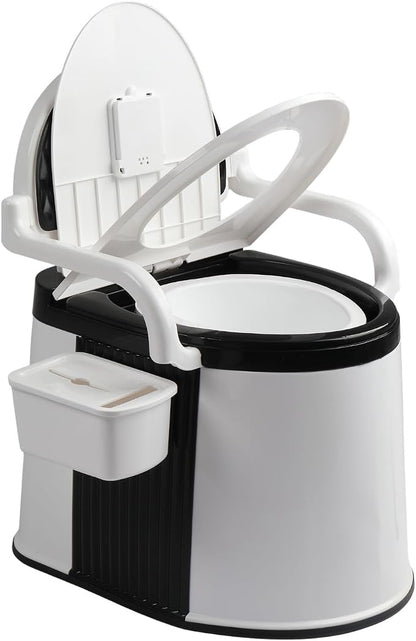 VINGLI Portable Toilet | Back & Handrail Design Commode with 5 Gallon Bucket Inner, Camping RV Toilet for Adult, Kids, Home, Boat, Van, Travel, Black