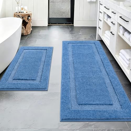 SHACOS Soft Microfiber Bathroom Rugs Set of 2 Pieces, Blue