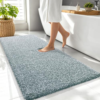 OLANLY Microfiber Soft Bathroom Rugs Mats 47x24, Blackish Green and White