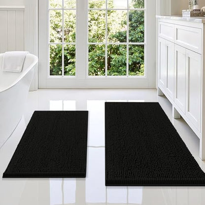 Smiry Chenille Bathroom Rugs Sets 2 Piece (36x24+30x20, Black)