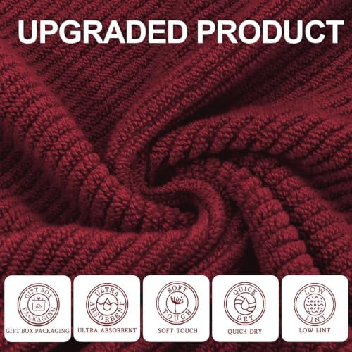 VOOVA & MOVAS Hand Towels 4PC, 100% Cotton, 18x28 in, Burgundy Red