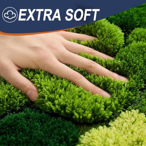 Hifuwan Cute Green Moss Toilet Rugs U Shaped Non Slip Bath Mats, 20x20 Inch