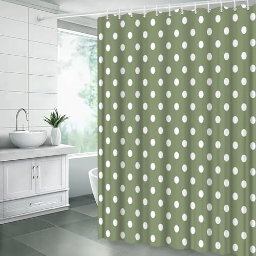 Polka Dot Shower Curtain Sage Green White Retro Spot Vintage Fabric Decorative Bathroom Curtains with Hooks,70" Wx70 H