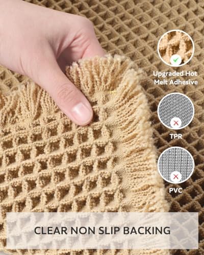 tchdio Waffle Bath Mat Rug, Super Absorbent Non Slip Bath Mats Ultra Soft Bathmat Machine Washable Bathroom Rugs with Tassels, Bath Rugs for Bathroom Floor Beside Tub, 17" x 24", Brown