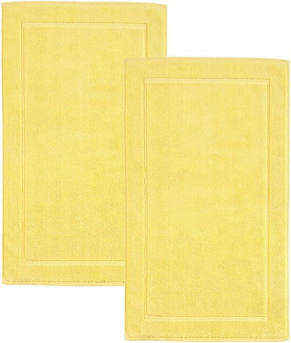 Hawmam Linen Yellow Bath Mats, 21 x 34 inches, Pack of 2-100% Ring Spun Cotton,[Not a Bathroom Rug] Banded Design, Highly Absorbent, Machine Washable for Bathroom Floor Towel