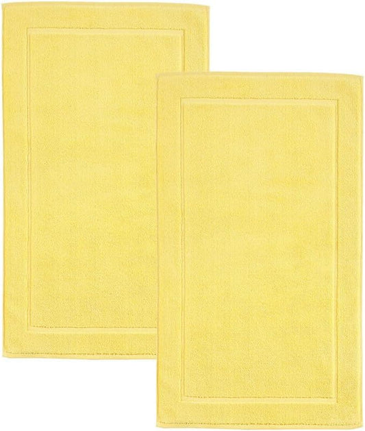 Hawmam Linen Yellow Bath Mats, 21 x 34 inches, Pack of 2-100% Ring Spun Cotton,[Not a Bathroom Rug] Banded Design, Highly Absorbent, Machine Washable for Bathroom Floor Towel