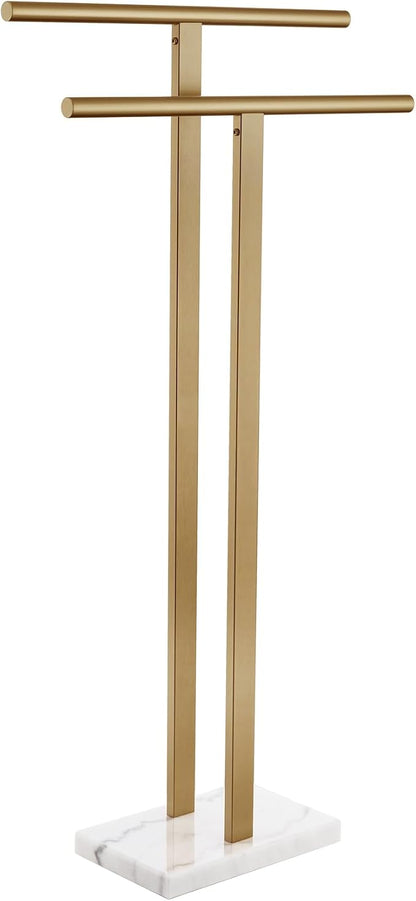 KOKOSIRI Standing Towel Rack for Bathroom Floor 2-Tier Towel Holder Free Stand with Heavy Marble Base Thicken Steady Champagne Bronze Stainless Steel THS0005-CPG