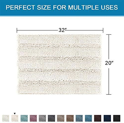 H.VERSAILTEX Bath Rugs for Bathroom Non Slip Bath Mats Extra Thick Chenille Striped Rug 20" x 32" Absorbent Non Skid Fluffy Soft Shaggy Washable Dry Fast Plush Mat for Indoor, Bath Room, Tub - Ivory
