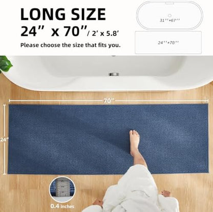 TYUU Bathroom Runner Rugs, Long Bath Mat Runner Washable Thin Quick Dry Low Pile Bathroom Runner Rugs Non Slip, Navy Blue 24"x70"