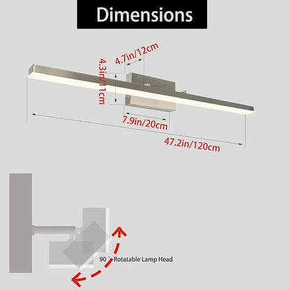 48 Inch LED Bathroom Vanity Light, Brushed Nickel | Dimmable 48W 3000K Warm White Over Mirror Light Fixture, Modern Wall Sconce for Large Relaxing Makeup Vanity