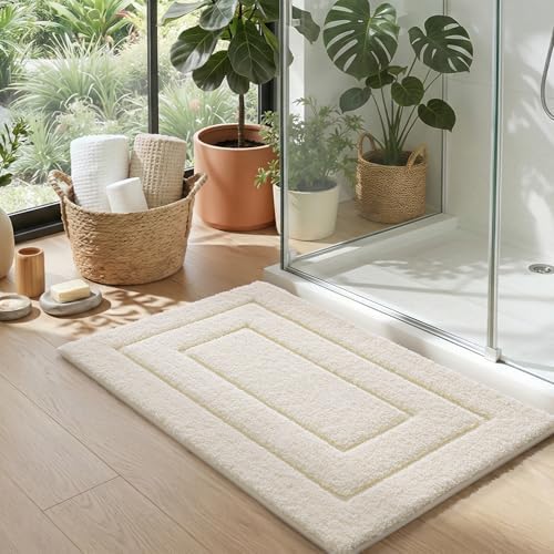 DEXI Bathroom Rugs 36x24, Non-Slip and Absorbent Bath Mat, Cream