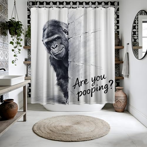 Funny Gorilla Shower Curtain Black and White Monkey, 60x72 Inchs