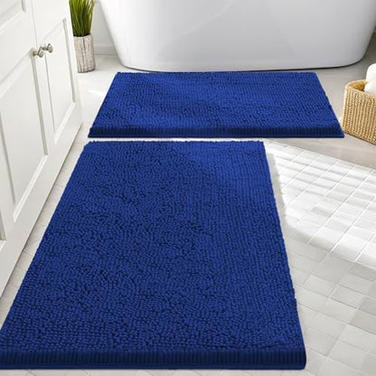 Smiry Chenille Bathroom Rugs Sets 2 Piece (30x20+24x16, Royal Blue)