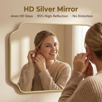 Besdomus Gold Modern Bathroom Mirror: 24"x36" Minimalist Vanity Wall Mirror