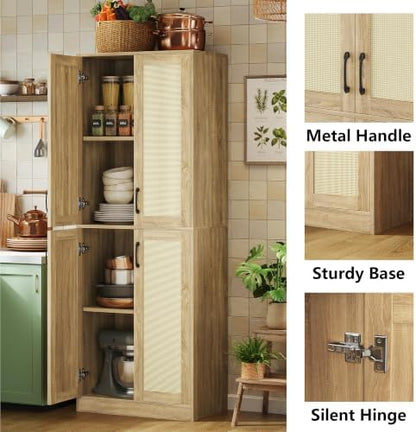 JASIWAY Rattan Pantry Cabinet, 67" Tall Kitchen Storage Cabinet with Doors