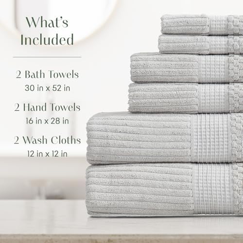 Springtree Home 100% Cotton Bath Towel Set | 6-Piece Set | Textured | Grey