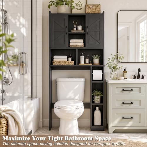 Farmhouse Over The Toilet Storage Cabinet with Barn Door, Reversible Side
