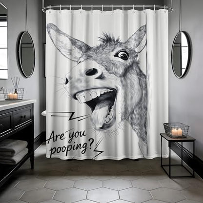 Funny Donkey Shower Curtain, Black and White, 70x72 Inch