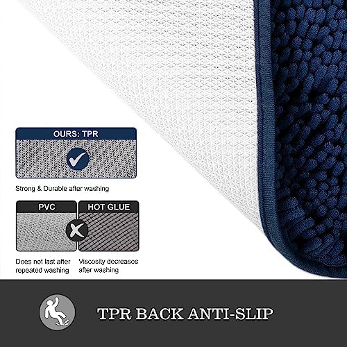 Yeaban Navy Blue Bathroom Rugs 17"x24",Chenille Bath Mats,Absorbent and Washable Bath Rug Non-Slip, Extra Soft Rugs for Bathroom Floor,Tub,Shower and Sink