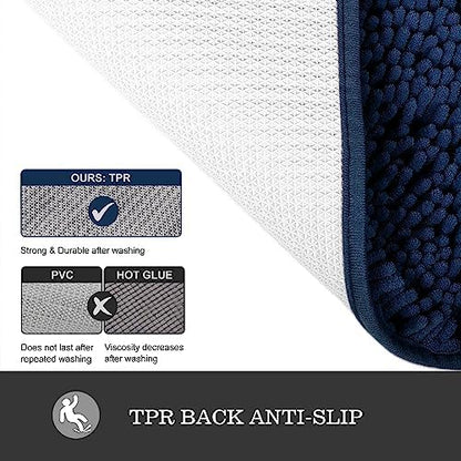 Yeaban Navy Blue Bathroom Rugs 17"x24",Chenille Bath Mats,Absorbent and Washable Bath Rug Non-Slip, Extra Soft Rugs for Bathroom Floor,Tub,Shower and Sink