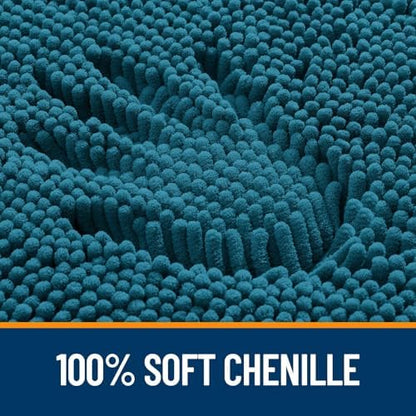OLANLY Chenille Bathroom Rugs Sets 2 Piece, 30"x20"+24"x16", Peacock Blue