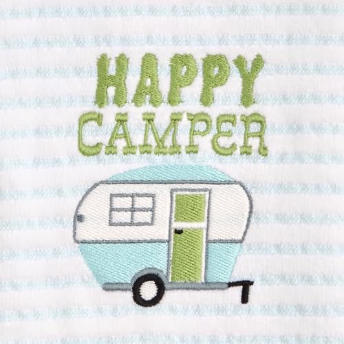 Ritz 2-Piece Cotton Velour Bathroom Hand Towel Set, Embroidered Happy Camper Design, Soft Pinstripe Decorative Bathroom Towels for RV, Cabin, or Home Decor, 16” x 26”