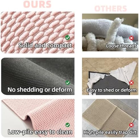 TYUU Bathroom Rugs Non Slip Washable, Super Absorbent Thin Bath Mat Quick Dry Low Pile Bathroom Rug, Pink 24"x36"