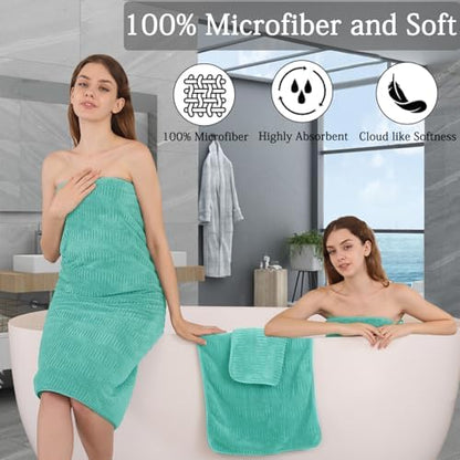 Ycosy 4 Pack Extra Large Microfiber Bath Towels Set,35x70 inches,600GSM,Less Lint Highly Absorbent Super Soft & Quick Dry,Oversized Bath Towels,Perfect for Bathroom Gym Pool,Teal Blue