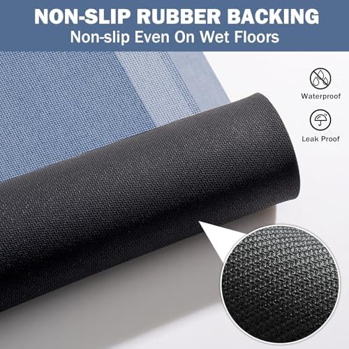 YDKGL Non Slip Bath Mat Thin Bathroom Rugs Fit Under Door Blue 24"x 35"