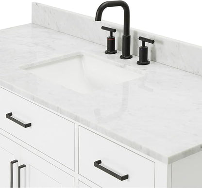 ARIEL Hepburn 60-inch Bathroom Vanity with Sink,Solid Wood, 0.75-inch Italian Carrara Marble Countertop, Single Rectangular Porcelain Sink, 2 Soft Closing Doors, 9 Dovetail Drawers, White