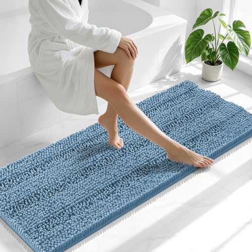 Smiry Thick Chenille Bathroom Runner Rugs 59x20, Soft Bath Mat, Airy Blue