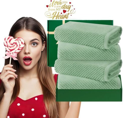 VOOVA & MOVAS Hand Towels 4PC, 100% Cotton, 18x28 in, Sage Green