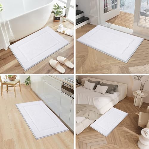 Pauwer Bathroom Rugs Sets 2 Piece, Non Slip Washable Bath Mat, White
