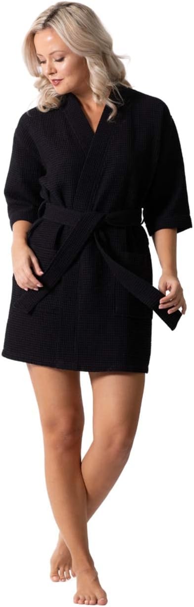 Lightweight Waffle Knit Bath, Spa & Bridesmaids Kimono Short Robes for Women - Quick Dry & Soft