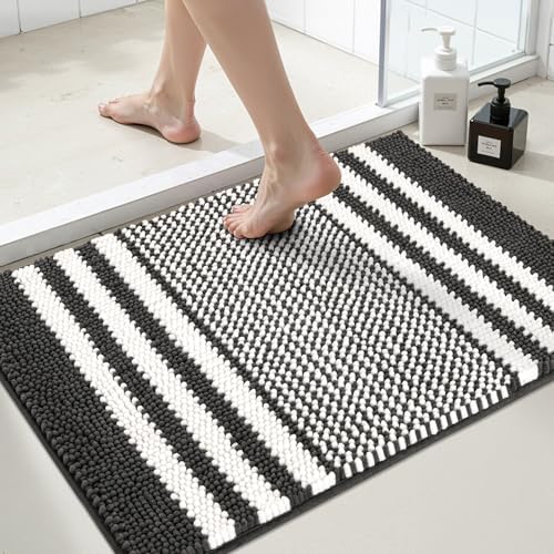 BSICPRO Bathroom Rugs, 20x32 Chenille Bath Mats, Dark Grey