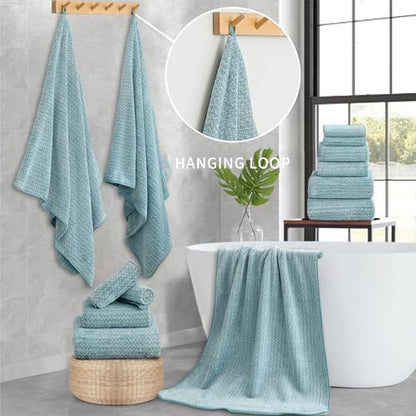 Ultra Soft Bath Towel Set,12 Piece (4 Bath Towels,4 Hand Towels,4 Washcloths) Family Bathroom Towels Set with Hanging Loop,Quick Dry Extra Absorbent Shower Towel for Bathroom,Hotel,Spa-Turquoise