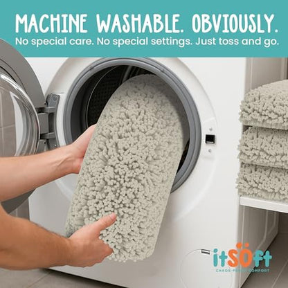 Chenille Bath Mats 25"x 18", Plush Absorbent Quick Dry, Soft & Machine Washable, Non Slip Carpet for Bathroom, Thick Bathroom Rugs, Shower Restroom Rug Mat, Alfombras De Bano, Bathrugs