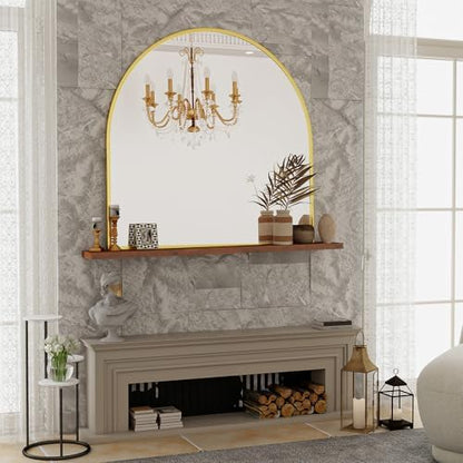 VooBang Wide Arched Wall Mirror, 38 x 40 inch Arch Bathroom Mirror Gold
