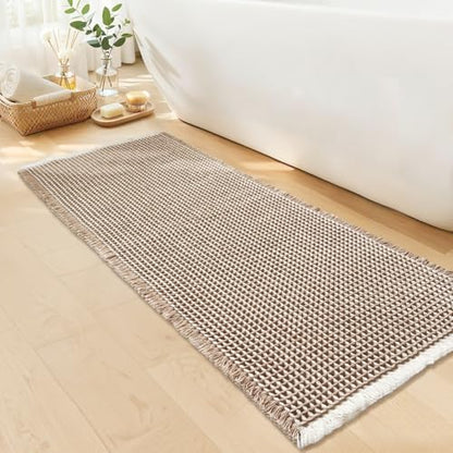 Waffle Bath Mat, Boho Bathroom Rugs Non Slip Washable, 20" x 48"