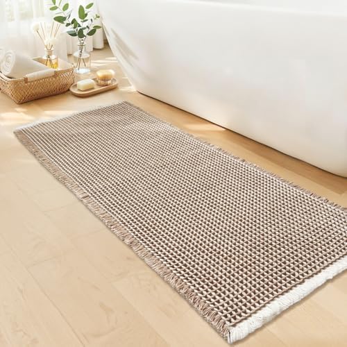 Long Bath Mat, Waffle Bathroom Runner Rug Non Slip Washable, 24 x 72
