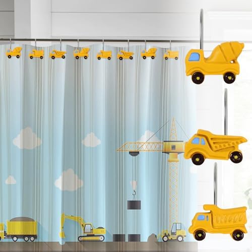 12-Piece Truck Construction Tractor Shower Curtain Hooks for Bathroom