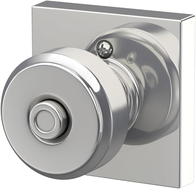 Schlage F40 BWE 625 COL Bowery Knob with Collins Trim Bed & Bath Privacy Door Lock, Bright Chrome