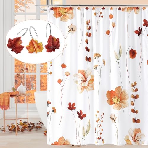 Red Plant Leaf Shower Curtain Hooks,Eucalyptus Bathroom Decor,12PCS