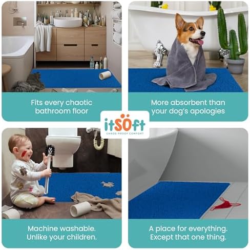 ITSOFT Runner Plush Bathroom Rug 71"x21", Absorbent Machine Washable Non Slip Chenille Bath Mats, Quick Dry Bathmat, Bath Rugs for Bath, Shower, Bedroom, Door Mat, Dark Blue
