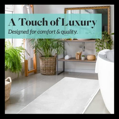 Memory Foam Bath Mat Non Slip Absorbent Super Cozy Velvet Bathroom Rug Carpet (60 inches X 24 inches, White)