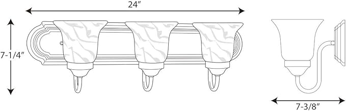 Progress Lighting P3053-09 Alabaster Glass Bath & Vanity, 24-Inch Width x 7-1/4-Inch Height, Brushed Nickel