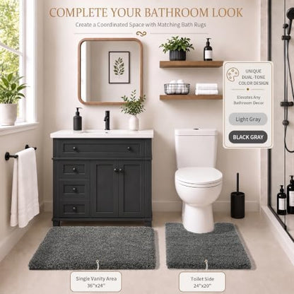 Yimobra Bathroom Rugs Non Slip Washable 36X24, Ultra Soft and Water Absorbent Bath Mats, Plush Shower Mat Outside, Luxury Microfiber Thick Matts for Bathroom Floor/Tub, Light Gray and Black Gray